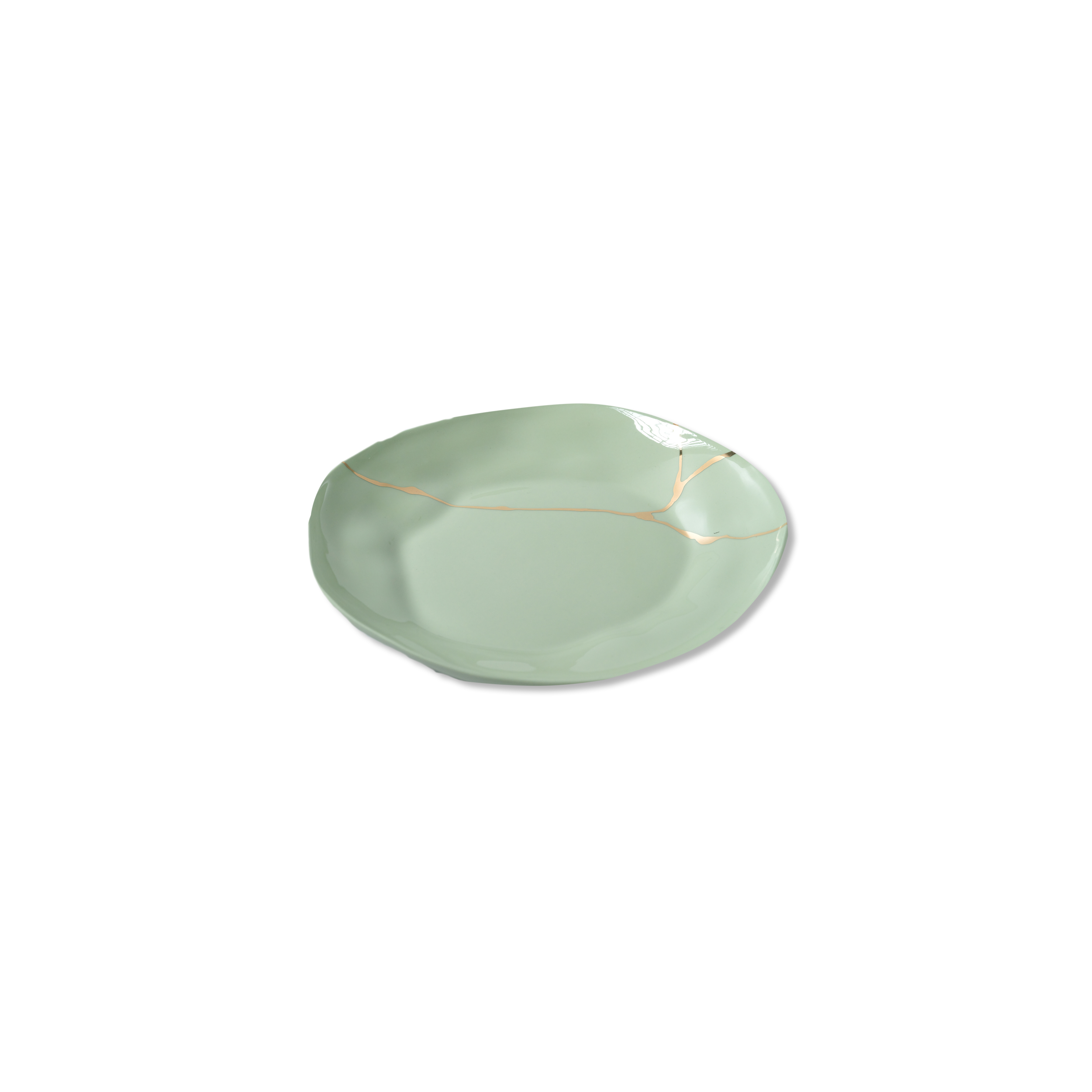 en-Kintsugi round plate M: Celadon